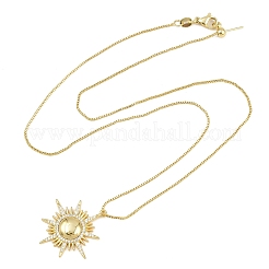 Brass Micro Pave Clear Cubic Zirconia Sun Pendant Adjustable Slider Necklaces&nbsp;KK-CBA4547-05G