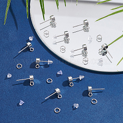 真鍮製スタッドピアスパーツ  丸カンとプラスチック製のイヤーナット付き  カン付き  925銀メッキ  9.5x6mm  穴：2mm  ピン：12x0.8mm&nbsp;KK-CN0003-42S