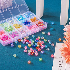 300個15色透明アクリルビーズ  ab色メッキ  ラウンド  ミックスカラー  8mm  穴：2mm  約20PCS /カラー&nbsp;MACR-TA0001-29