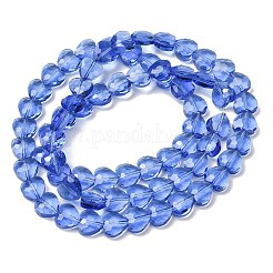 透明ガラスビーズ連売り  ハート  多面カット  コーンフラワーブルー  10x10x4.5mm  穴：1mm  約70個/連  25.83''（65.6センチメートル）&nbsp;GL-CBA7A17-03A-08