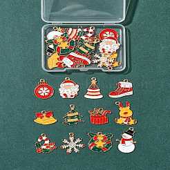 24個 12スタイル クリスマステーマ 合金エナメルペンダント  ライトゴールド  混合図形  15~28x15~21x1~1.5mm  穴：1.4~1.8mm  2個/スタイル&nbsp;ENAM-FS0002-20