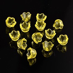 透明なアクリルビーズ  フラワーキャップ  きいろ  染め  約10 mm幅  厚さ6mm  穴：1.5mm  約1900個/ 500 G&nbsp;PL548-2