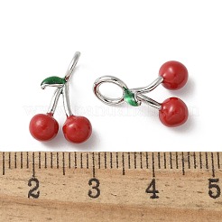 真鍮製エナメルペンダント  ラックめっき  長持ちメッキ  チェリーチャーム  プラチナ  15x14x6mm  穴：4mm&nbsp;KK-P290-12P-01