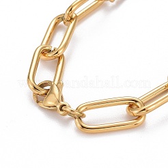 304ステンレススチールペーパークリップチェーンブレスレット  カニカン付き  テクスチャ  ゴールドカラー  7-5/8インチ（19.5cm）&nbsp;X-BJEW-F412-02G
