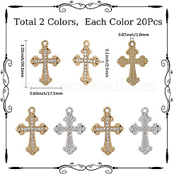 40色合金ラインストーンペンダント2個。  UVメッキ  クロス  ミックスカラー  26.5x17.5x2mm  穴：1.8mm  20個/カラー&nbsp;FIND-SC0016-44