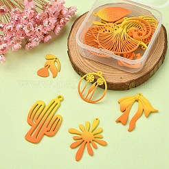 スプレー塗装合金チャーム 1 セット  花と葉と蝶結びとサボテンと月  オレンジ  21~44.5x15~33.5x1~2.5mm  穴：1.2~1.5mm  18個/セット&nbsp;FIND-YW0003-11A