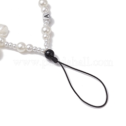 アクリル＆ABSプラスチック模造真珠の携帯ストラップ  蝶結び  ホワイト  210mm&nbsp;HJEW-JM03077