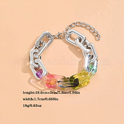 合金とアクリルの長方形リンクチェーンネックレスとブレスレットとスタッドダングルピアスセット  プラチナ  440mm＆215mm＆53x17mm&nbsp;FS-WG12B03-02