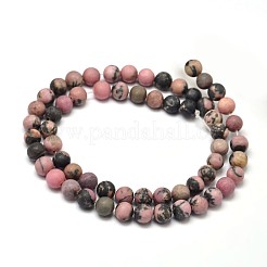 Frosted Natural Rhodonite Round Bead Strands&nbsp;G-F266-13-6mm