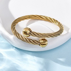 304 Stainless Steel Torque Bangles for Women&nbsp;BJEW-P310-23G
