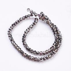 電気メッキガラスカット加工ロンデルビーズ連売り  半分メッキ  ブラック  3x2mm  穴：1mm  約130~140個/連  31~35cm&nbsp;EGLA-D020-3x2mm-12