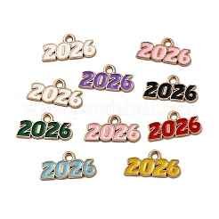 10本合金エナメルペンダント  2026のチャーム  ライトゴールド  ミックスカラー  9x18x1mm  穴：1.8mm&nbsp;PALLOY-D314-06KCG