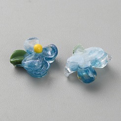 クリア樹脂カボション  花  グリッターパウダー付き  士官候補生ブルー  15x14.5x6.5mm&nbsp;FIND-CJC0437-024I
