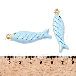 304ステンレススチールエナメルペンダント  魚のチャーム  イオンプレーティング（ip）  18KGP本金メッキ  ライトスカイブルー  44.5x12x6mm  穴：2mm&nbsp;STAS-K295-58D-G
