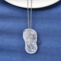 Natural Quartz Crystal Alloy Flip Flops Pendant 304 Stainless Steel Cable Chain Necklaces&nbsp;GG-CBAFD22-01A-01