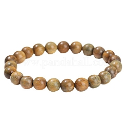 Natural Sandalwood Rond Bead Stretch Braclets for Men Women&nbsp;PW-WG55664-02