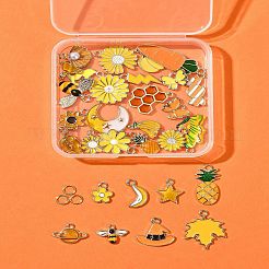 30本合金エナメルペンダント  花と果物のチャーム  50個の真鍮製オープン丸カン付き  ゴールドカラー  13~36x8~23x1~3mm  穴：1.1~4mm&nbsp;FIND-FS0004-48