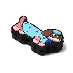 シリコンビーズ  焦点ビーズ  犬  空色  17~18x30x7mm  穴：3mm&nbsp;SIL-J001-02B