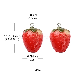 不透明樹脂ペンダント  イチゴのチャーム  模造食品  プラチナトーンの鉄ループ付き  レッド  28~29x20x20mm  穴：2mm&nbsp;RESI-YW0001-28