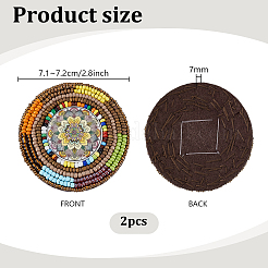 不織布刺繍ニードルフェルトとシードビーズ布アップリケ2個  刺繍糸 アイロン/縫い付けパッチ  フラットラウンド  カラフル  71~72x7mm&nbsp;PATC-PH0001-40B