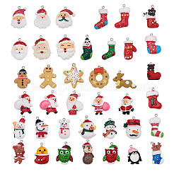 39個39スタイル不透明樹脂ペンダント  亜鉛合金パーツと  DIYアクセサリー  ジュエリー作りのための  クリスマスのために  クリスマスの靴下＆ジンジャーブレッドマン＆ブタ＆サンタクロース＆スノーマン＆エルク型クッキー＆蝶結び付きビスケット  ミックスカラー  1個/スタイル&nbsp;RESI-TA0001-37