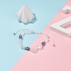 天然水晶チップ＆樹脂製ナザールボンジュウ編組ビーズブレスレット  女性のための宝石用原石の調節可能なブレスレット  内径：2~3-1/2インチ（5~9cm）&nbsp;BJEW-JB08495-06