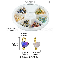 90 個 6 色の電気メッキガラスチャーム  真鍮のループを有します  三角形  ミックスカラー  8x6x4.5mm  穴：1.8mm  15個/カラー&nbsp;GLAA-FS0001-68