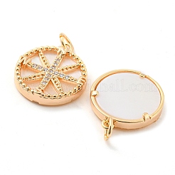Brass Micro Pave Clear Cubic Zirconia Flat Round Pendants&nbsp;KK-Q806-03G