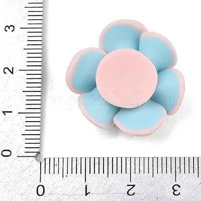 3D手作りポリマークレイフラワーカボション  スクラップブッキング用の花柄の平らなカボション  スマホケースの装飾＆クラフト用品  空色  24~28x25~28x10~11mm&nbsp;PY-CBA4D86-01A-1