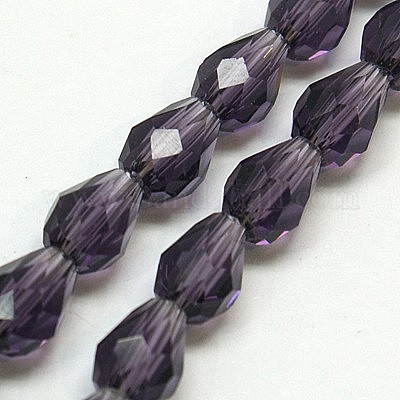 ガラスビーズ連売り  多面カット  ティアドロップ  インディゴ  15x10mm  穴：1mm  約50個/連  26.6インチ&nbsp;EGLA-E010-10x15mm-16-1
