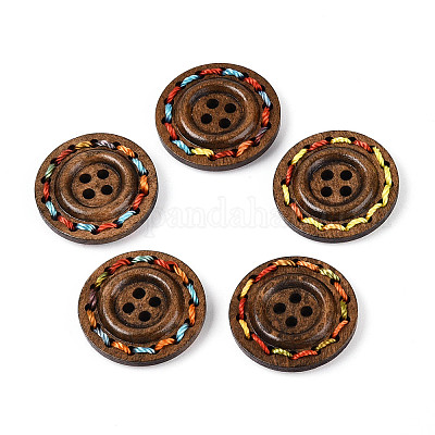 out           ❁ナチュラルを正月飾り❁バンブーラウンド❁ 包装されたカラフルな糸でラウンド4 holebuttons ウッドボタン サドル