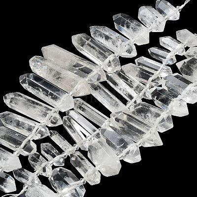 天然水晶の両端が尖った連売り ロッククリスタルファセット弾 25~59x7