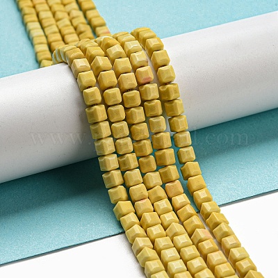 天然石瑪瑙ビーズ連売り  染め  キューブ  きいろ  4.5x4.5x4.5mm  穴：1.2mm  約88個/連  15.04''（38.2センチメートル）&nbsp;G-M422-A01-02R-1
