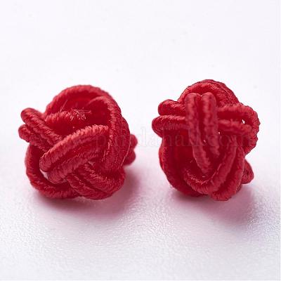ポリエステルファブリックビーズ  ラウンド  クリムゾン  6x5mm  穴：4mm  約200個/袋&nbsp;WOVE-N002-23-1