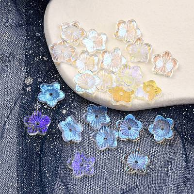 透明ガラスビーズ  花  クリアAB  12x13x3mm  穴：1.2mm&nbsp;GLAA-YW0003-12-1