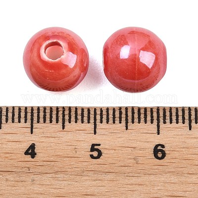釉薬をかけた磁器製の丸いビーズ 光沢のあるセラミックビーズ レッド