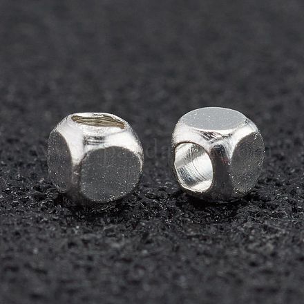 真鍮ビーズ  長持ちメッキ  キューブ  925銀メッキ  2x2x2mm  穴：1.2mm&nbsp;KK-H759-15D-S-1