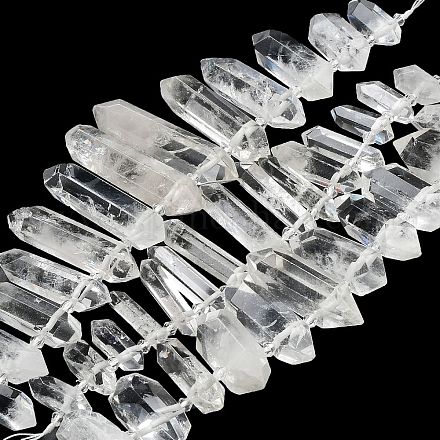 天然水晶の両端が尖った連売り ロッククリスタルファセット弾 25~59x7