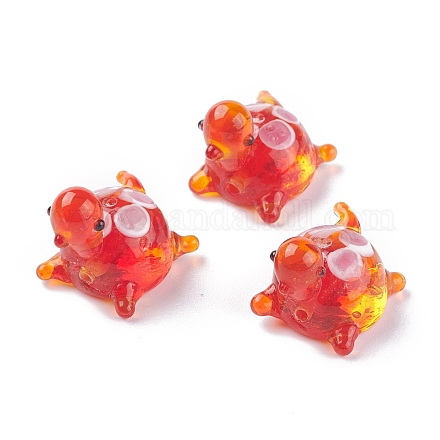 手作りランプワークビーズ  カメ  レッドオレンジ  18.5~20x14.5~17.5x16.5mm  穴：1.8mm&nbsp;LAMP-D015-03F-1