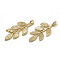 Brass Pendants, Leafy Branches, Real 18K Gold Plated, 23x10x1mm, Hole: 1mm