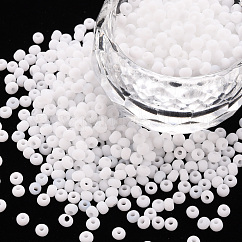 8/0 Opaque Glass Seed Beads, Round Hole, Frosted Colours, Round, White, 3~4x2~3mm, Hole: 0.8mm, about 15000pcs/Pound
