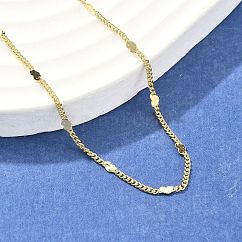 Brass Curb Chains with Heart Necklace for Women, Cadmium Free & Lead Free, Real 18K Gold Plated, 17.20~17.52 inch(43.7~44.5cm)