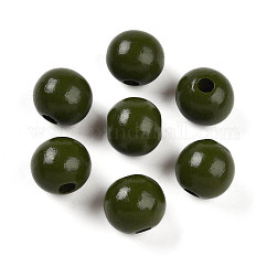 塗装天然木ビーズ  ラウンド  ダークオリーブグリーン  16mm  穴：4mm