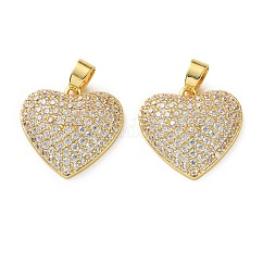 Brass Micro Pave Clear Cubic Zirconia Pendants, Heart Charms, Real 18K Gold Plated, 19.5x20x5mm, Hole: 3x5mm