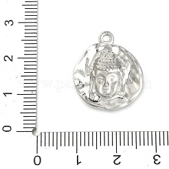 打ち出し加工された304ステンレススチールペンダント  仏頭のチャームが付いたフラットラウンド  ステンレス鋼色  21.5x18x3.5mm  穴：1.6mm&nbsp;STAS-C167-01P