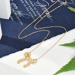 イオンプレーティング（IP）304ステンレススチール製蝶結びペンダントアズキチェーンネックレス（女性用）  18KGP本金メッキ  16.65インチ（42.3cm）&nbsp;NJEW-P320-12A-G