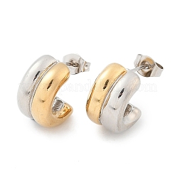 304ステンレススチールツートンスタッドピアス  イオンプレーティング（ip）  ゴールドカラー  15.5x8.5mm&nbsp;EJEW-M070-16G