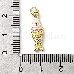 真鍮製エナメルペンダント  魚のチャーム  長持ちメッキ  カドミウムフリー＆鉛フリー  18KGP本金メッキ  丸カン付き  ピンク  21x6.5x3mm  穴：3mm&nbsp;X1-KK-A266-39G-03