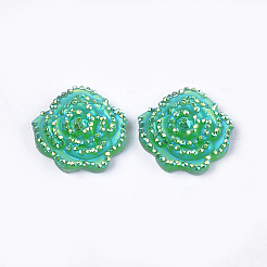 レジンラインストーンカボション  花  シーグリーン  14x14x3mm&nbsp;CRES-T012-02F