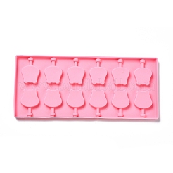食品グレードのシリコーン型を作るDIYロリポップ  キャンディ型  カバの頭  12つの空洞  ピンク  115x264x8mm  内径：32x32mm  3mmスティックにフィット&nbsp;DIY-P065-14